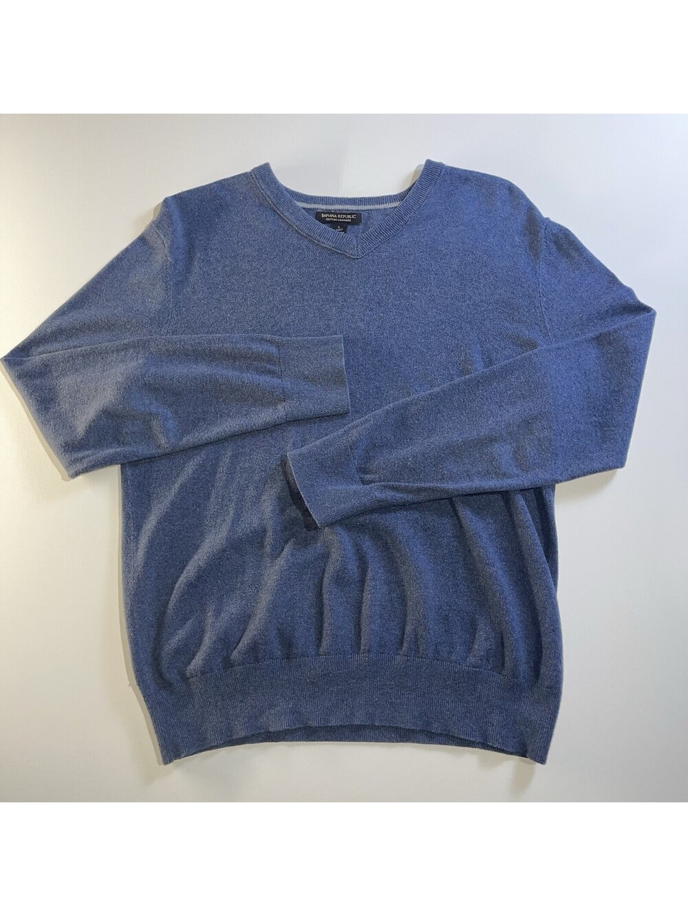 Banana Republic Men’s Large Blue V-Neck Sweater Cotton Cashmere Pullover L